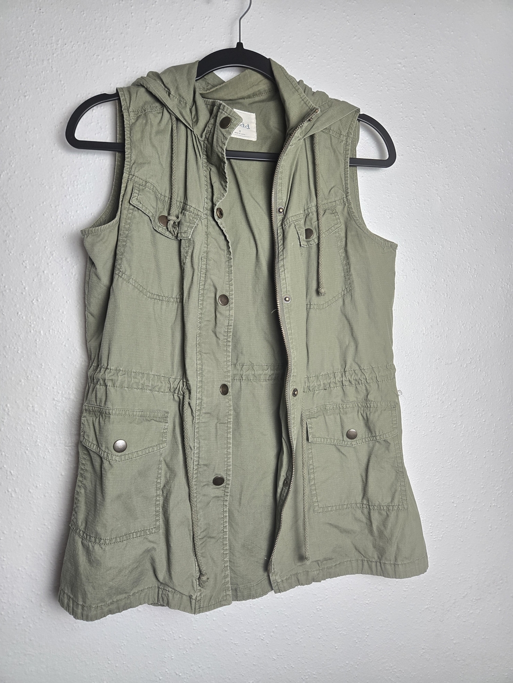 Mudd Light Olive Hooded Sleeveless Utility Jacket